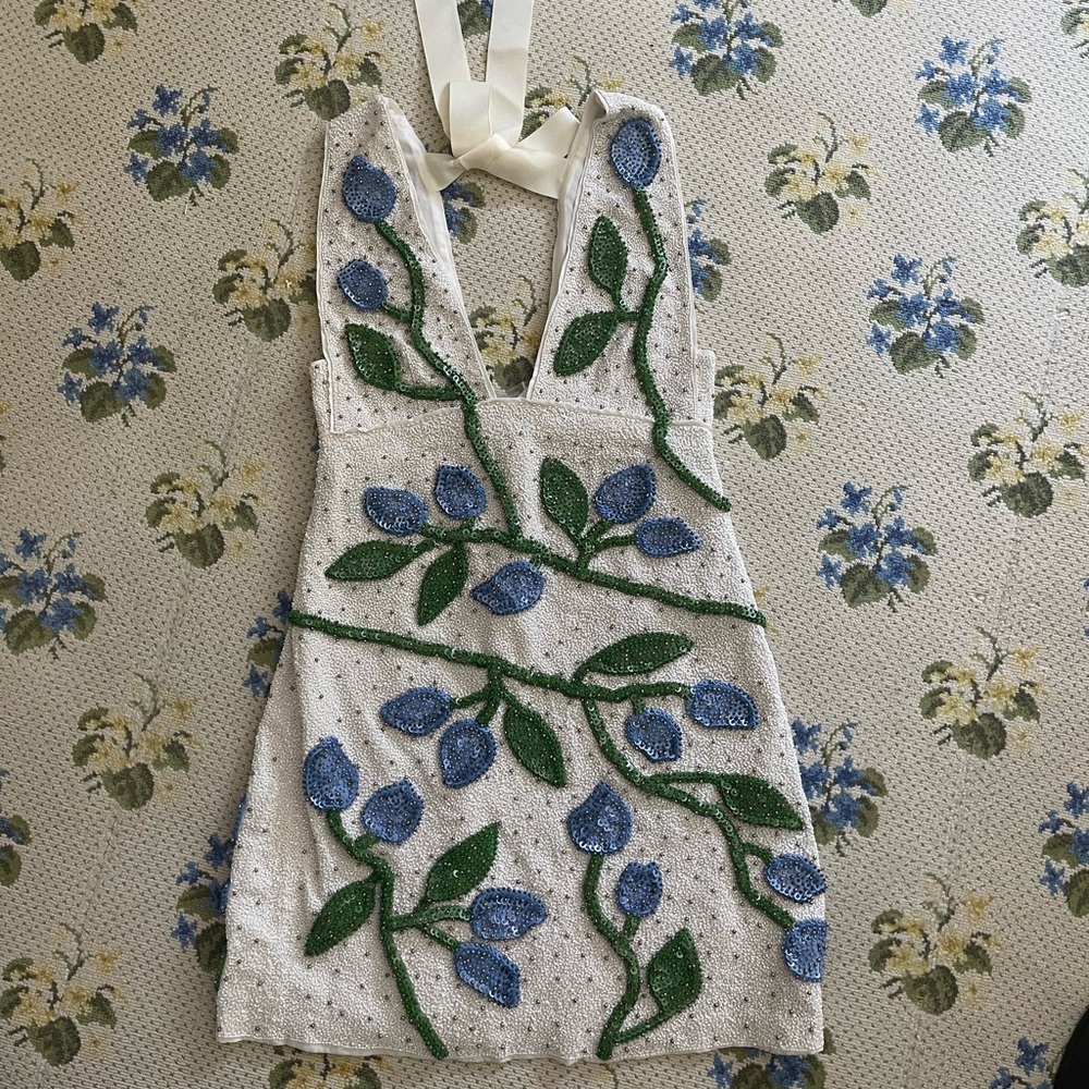 Ganni blue floral beaded dress